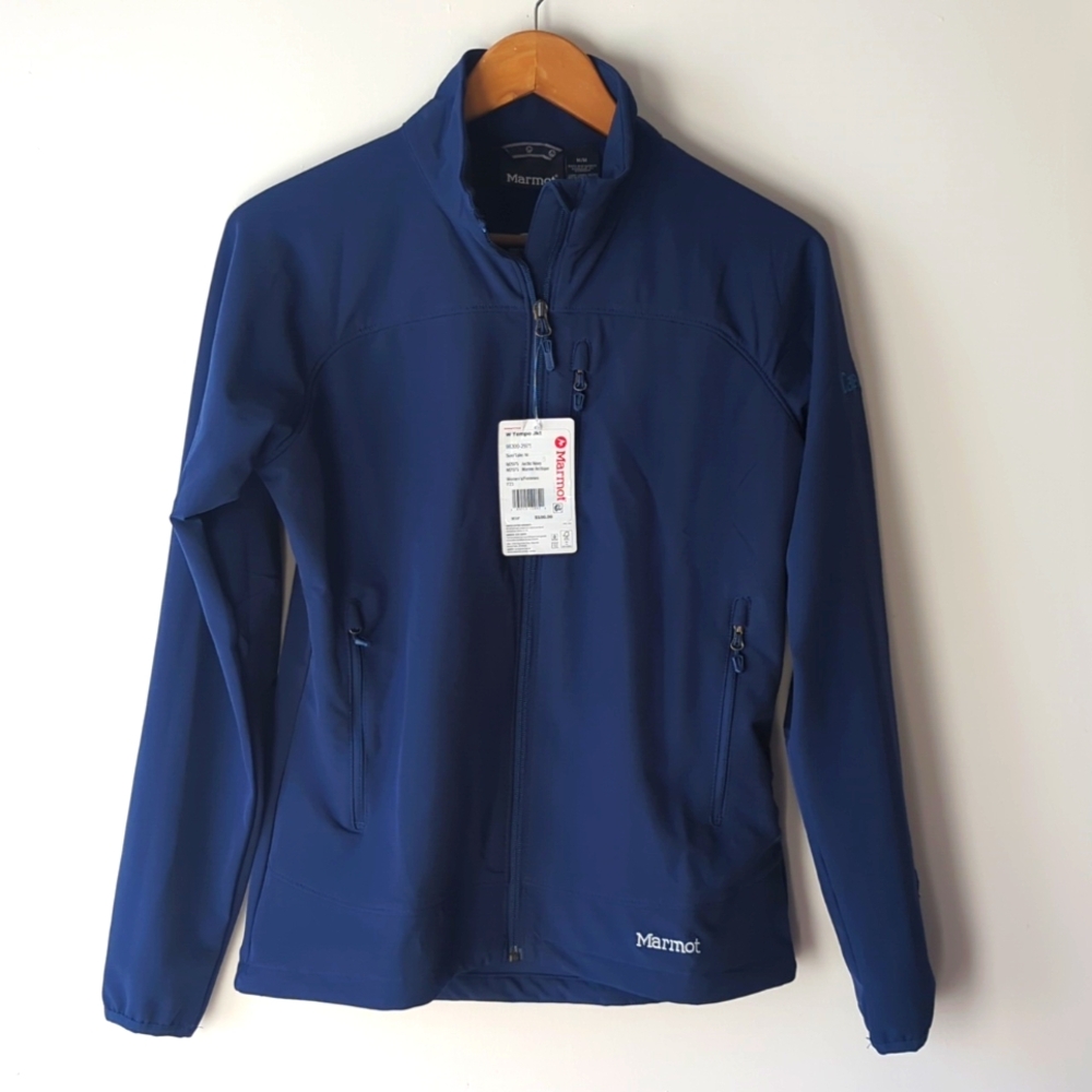 Marmot Tempo "care about rare" Jacket Blue with company logo detail women medium